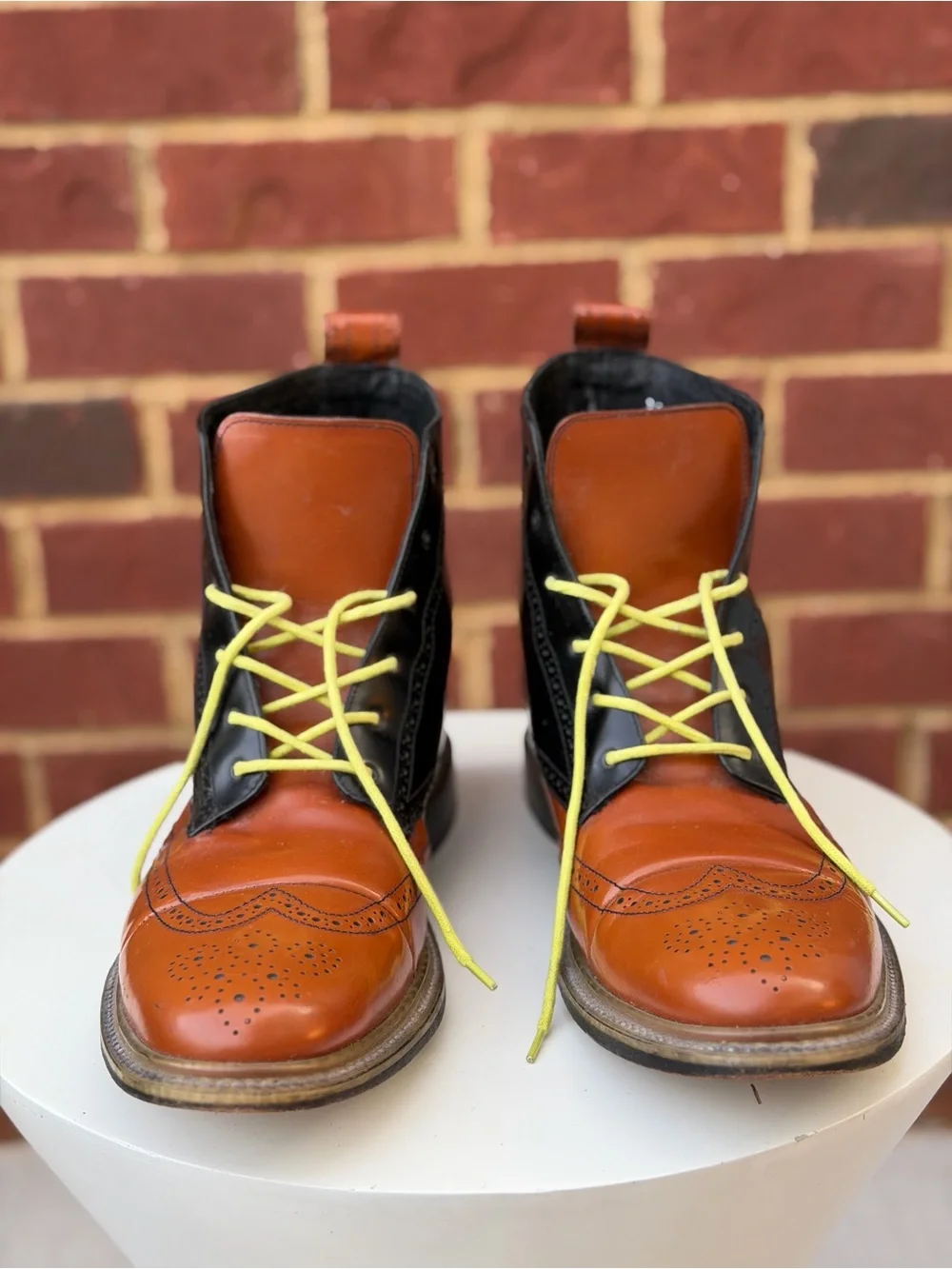 J.D. Fisk Men’s Two-Tone Leather Wingtip Boots | Size 11.5